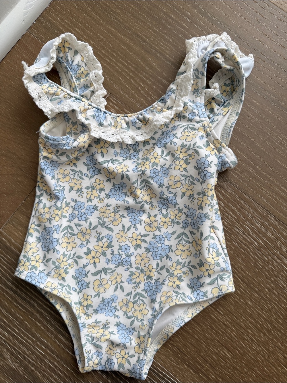 Rylee + Cru Floral Ruffle One-Piece Swimsuit - White, Blue & Yellow